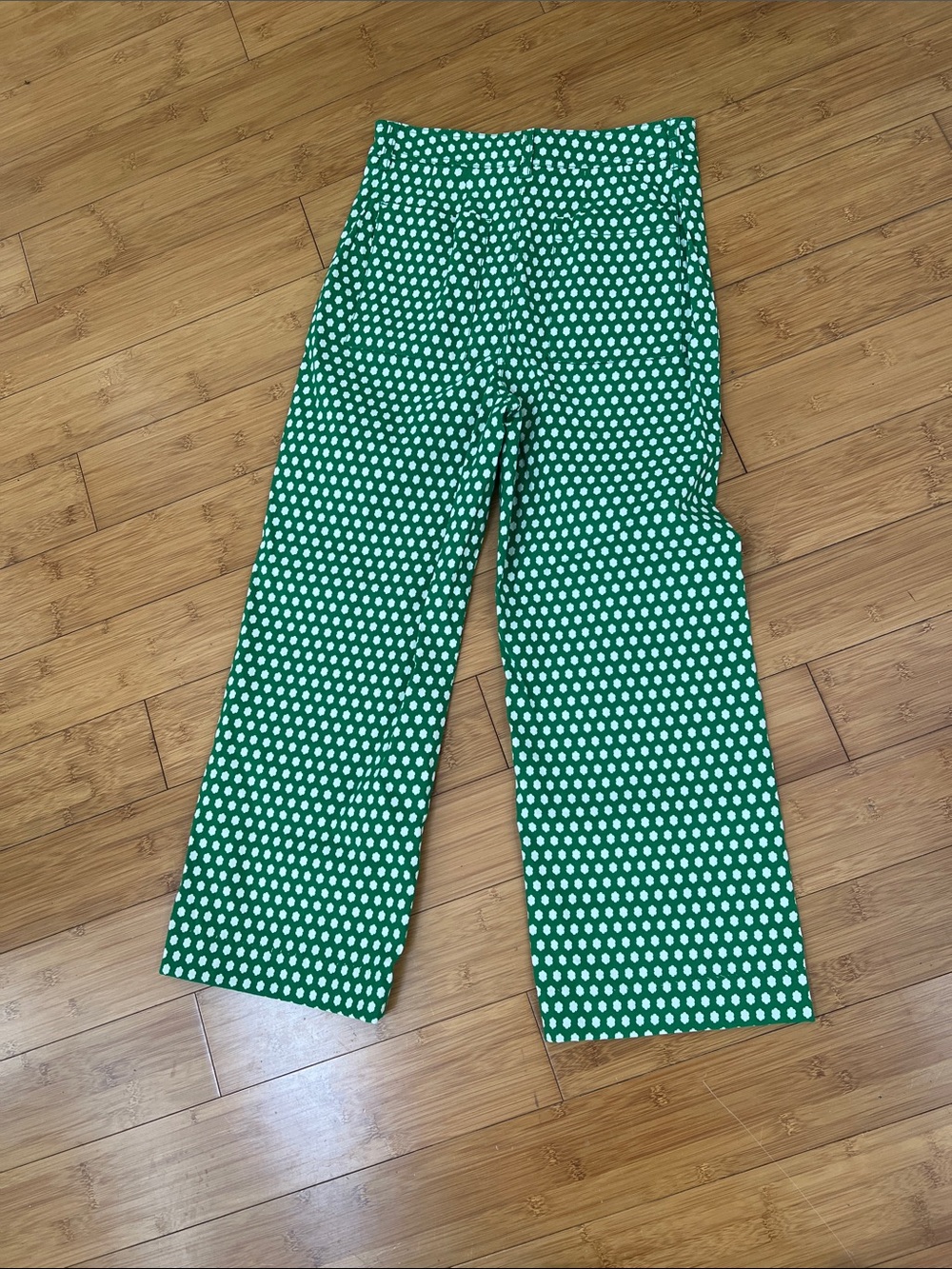 Maeve Green & White print Pants size 2 coulette cropped - Picture 5 of 6